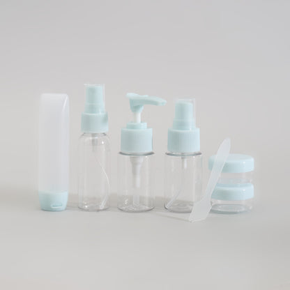 Eco Friendly Mini Travel Bottle &amp; Jar Set - 7 Pcs / Pastel Blue