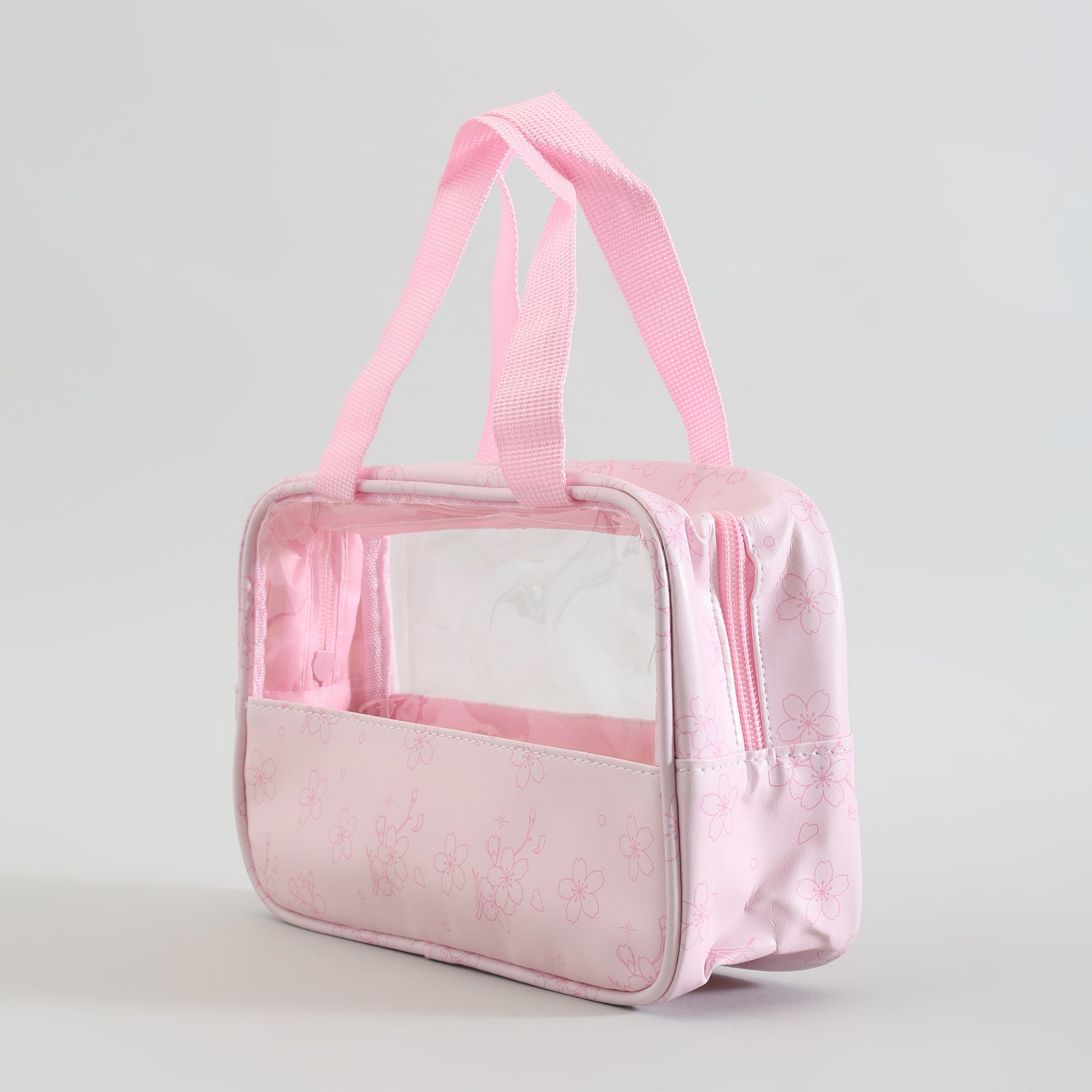 Mumuso Toiletry Bag With Clear Window: Cherry Blossom/ Medium