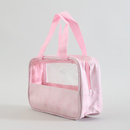 Mumuso Toiletry Bag With Clear Window: Cherry Blossom/ Medium