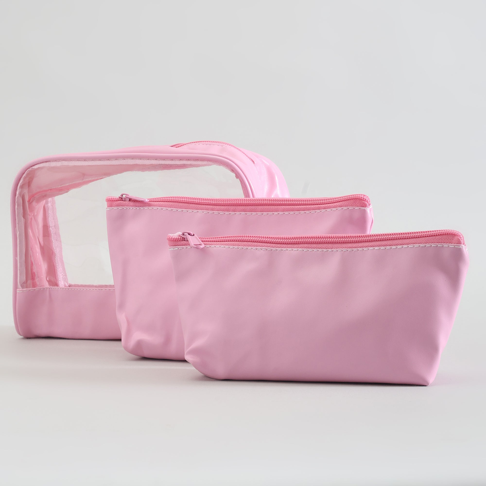 MUMUSO Ultimate 3-Piece Clear Cosmetic Bag Set - Pink