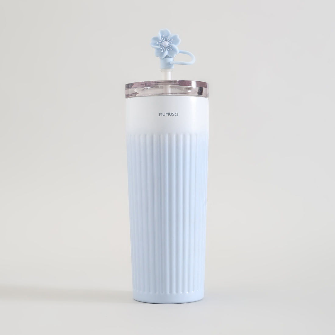 Ribbed Insulated Tumbler with Straw - Cherry Blossom Collection/Blue/500 ml