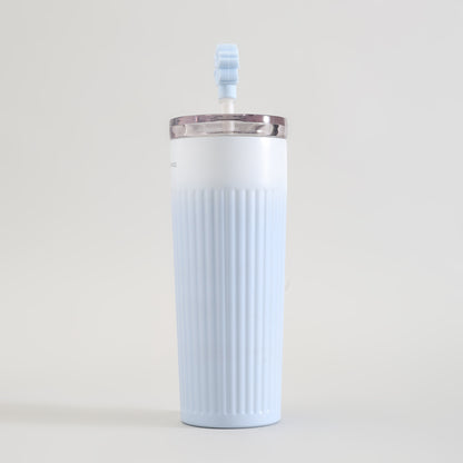 Ribbed Insulated Tumbler with Straw - Cherry Blossom Collection/Blue/500 ml