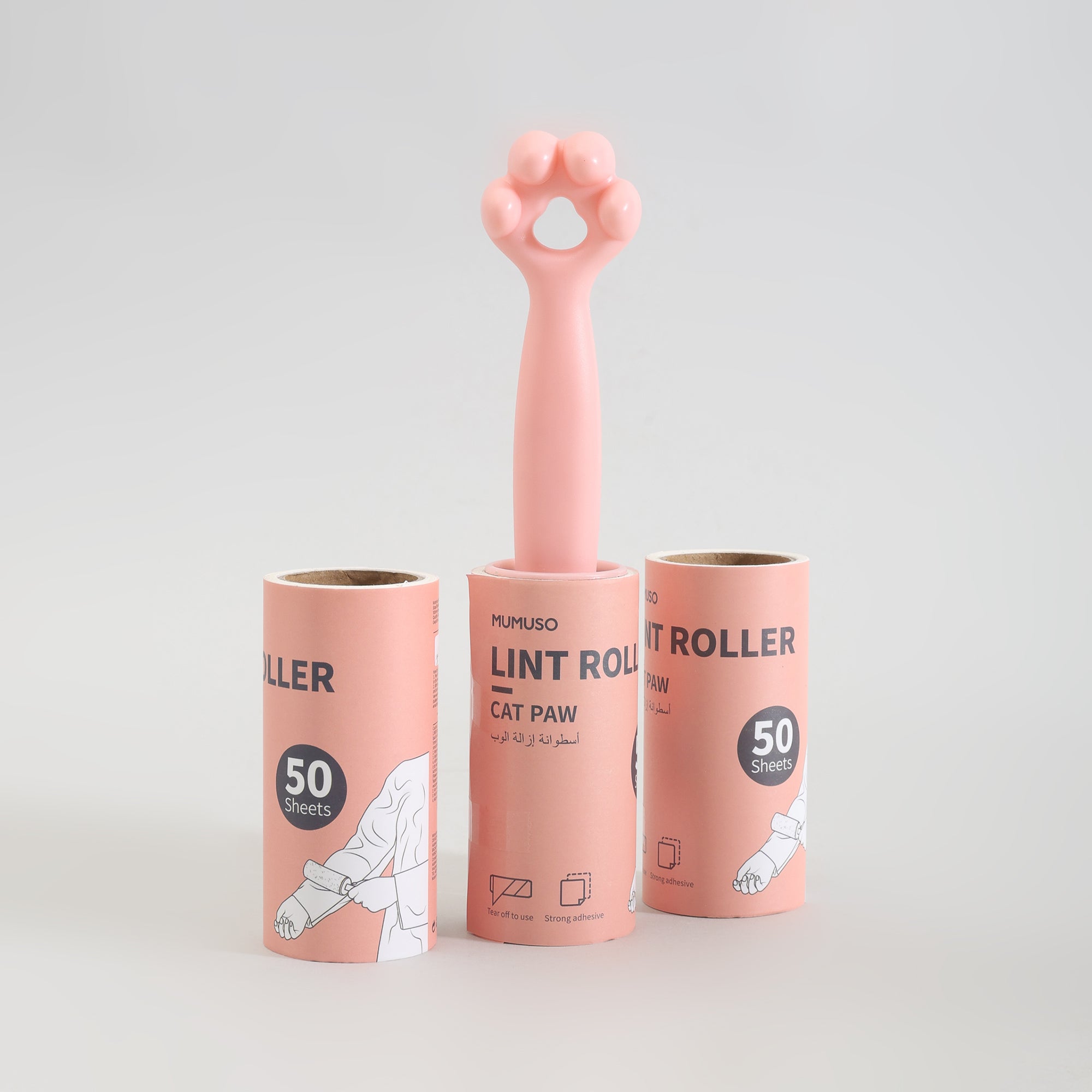 Cat Paw Pink Lint Roller Set with 3 Refills - 150 Sheets