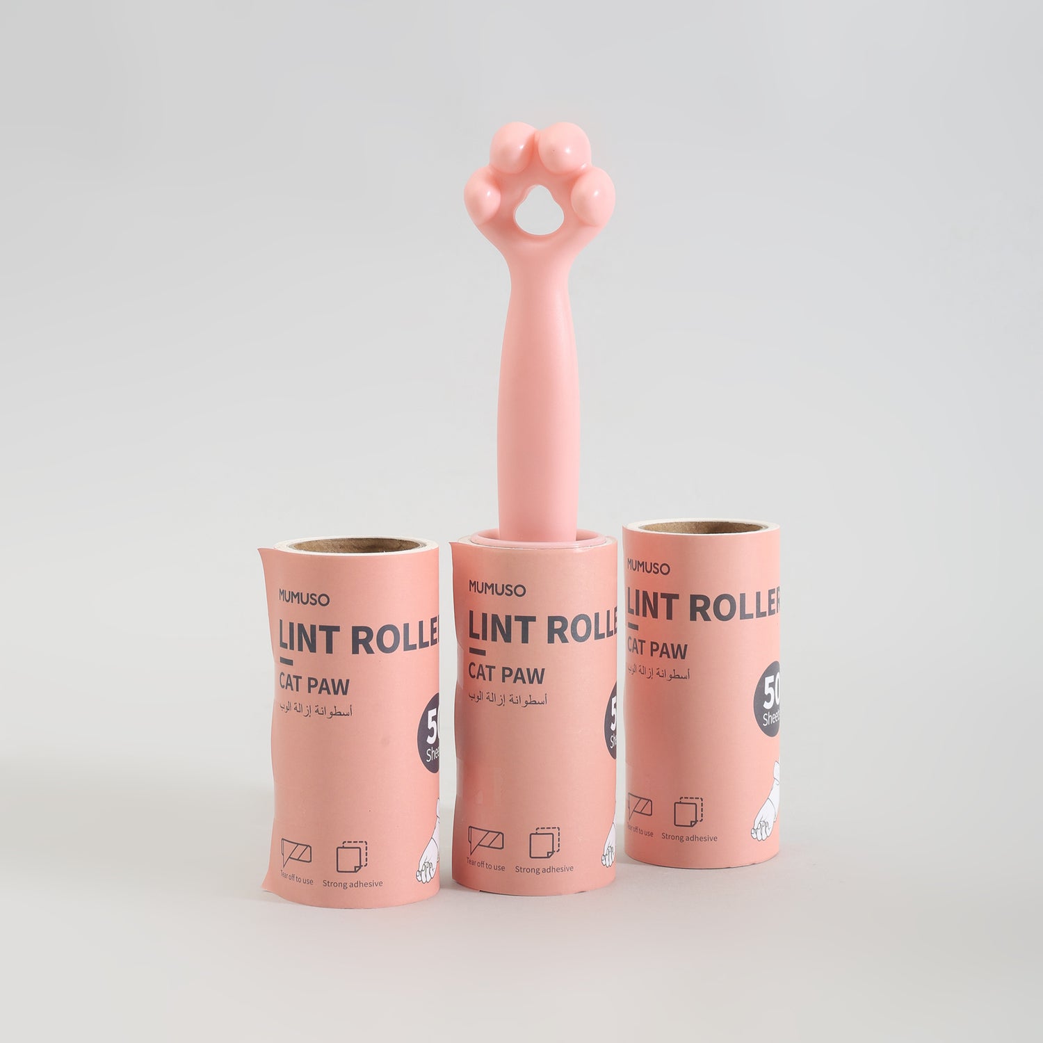 Cat Paw Pink Lint Roller Set with 3 Refills - 150 Sheets