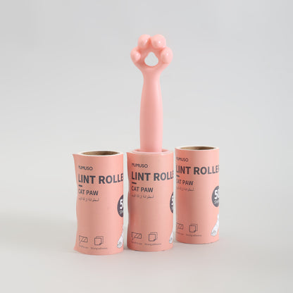 Cat Paw Pink Lint Roller Set with 3 Refills - 150 Sheets