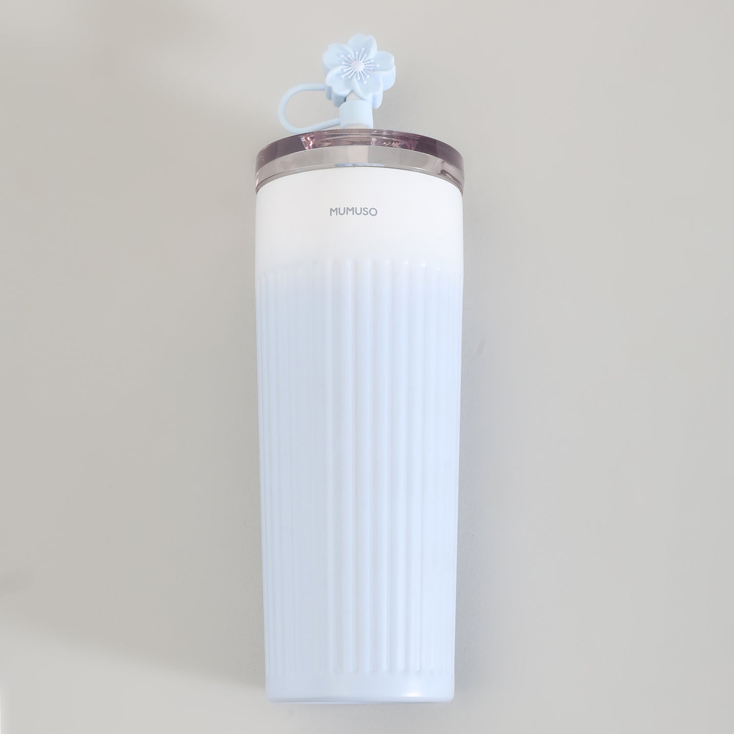 Ribbed Insulated Tumbler with Straw - Cherry Blossom Collection/Blue/500 ml