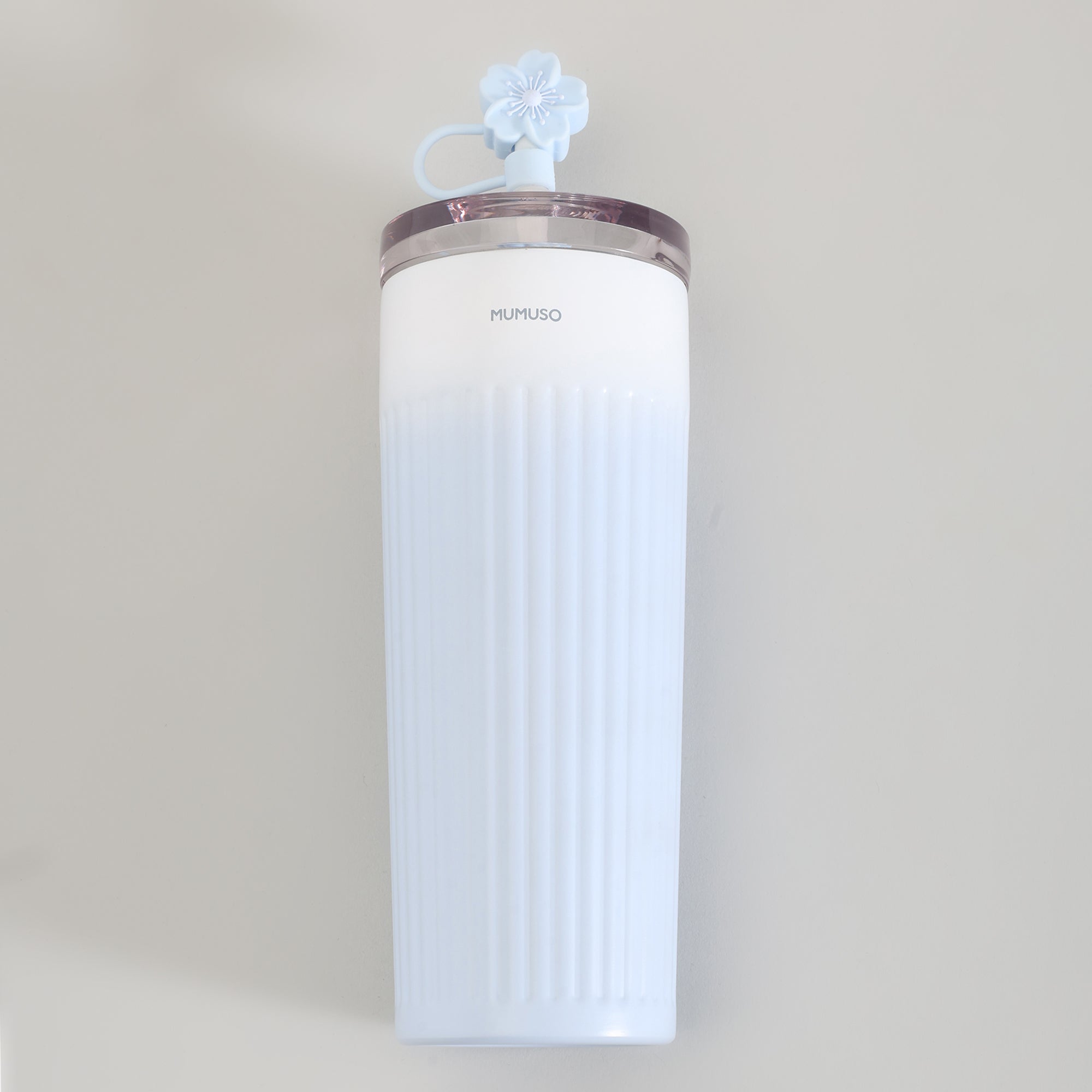 Ribbed Insulated Tumbler with Straw - Cherry Blossom Collection/Blue/500 ml