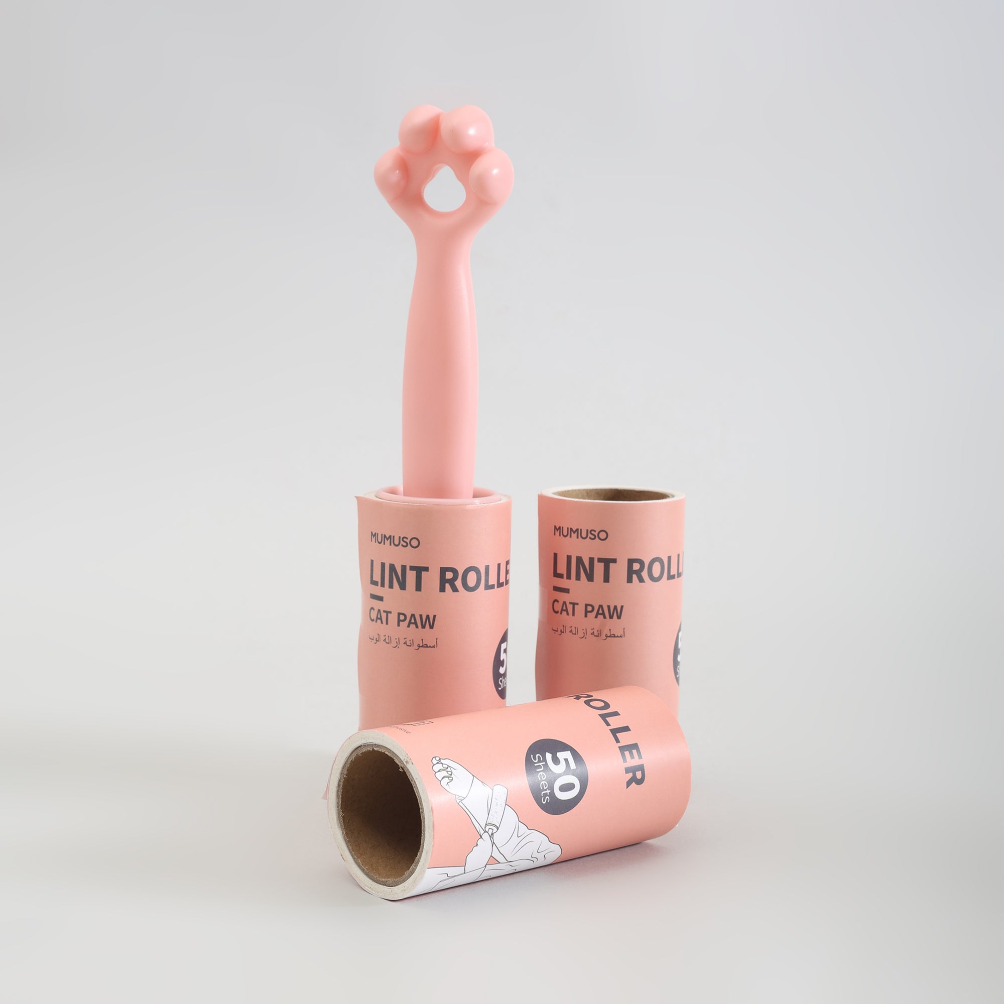 Cat Paw Pink Lint Roller Set with 3 Refills - 150 Sheets