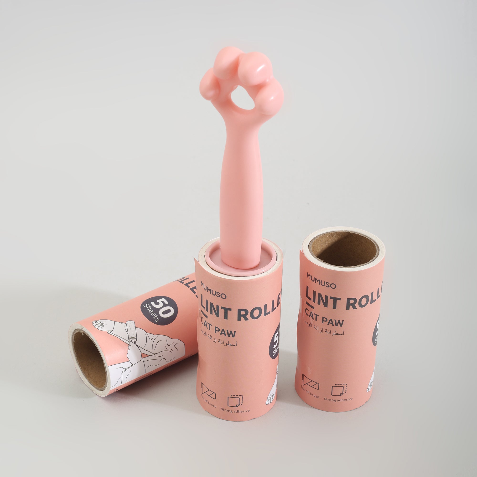 Cat Paw Pink Lint Roller Set with 3 Refills - 150 Sheets