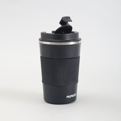 Insulated Stainless Steel Travel Coffee Mug with Lid - Black/380ml