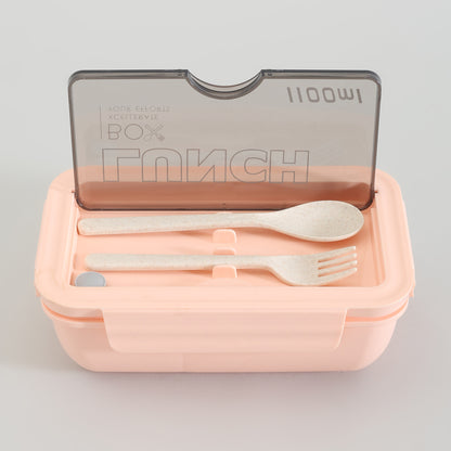 Pink Lunch Box with Fork &amp; Spoon