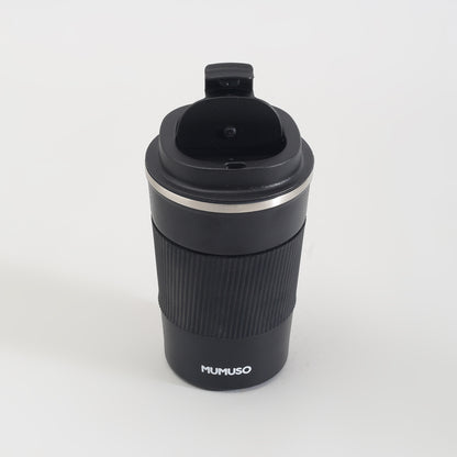 Insulated Stainless Steel Travel Coffee Mug with Lid - Black/380ml