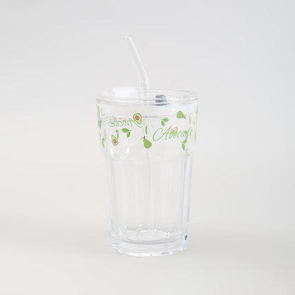 Adorable Avocado Series Glass with Straw