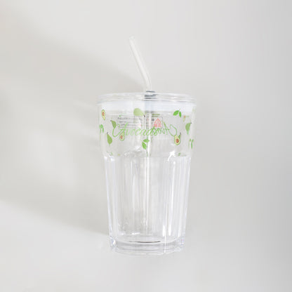 Adorable Avocado Series Glass with Straw