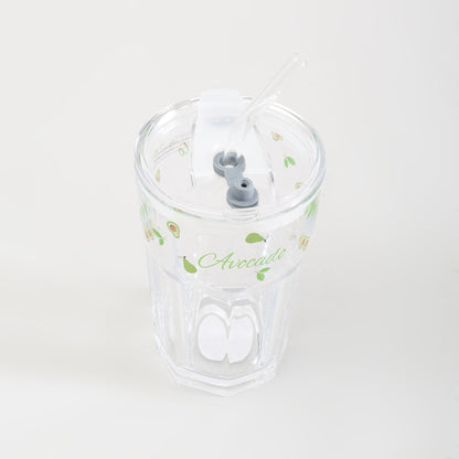 Adorable Avocado Series Glass with Straw