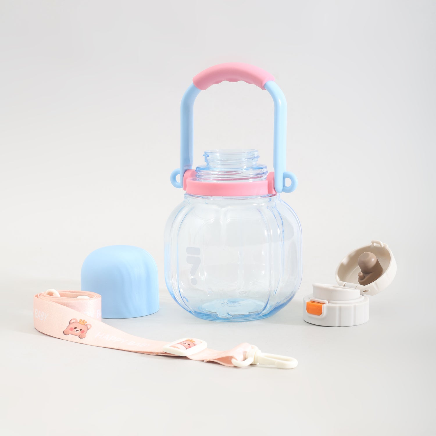 Mumuso Pumpkin Shaped Water Bottle for Kids- 850ml/ Blue/ Pink