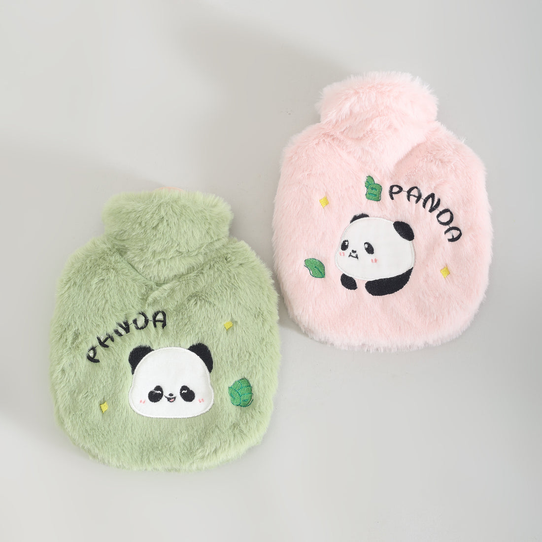 Mumuso Cute Panda Hot Water Bag with Soft Plush Cover- 350ml/ Pink &amp; Green