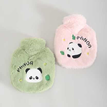 Mumuso Cute Panda Hot Water Bag with Soft Plush Cover- 350ml/ Pink &amp; Green