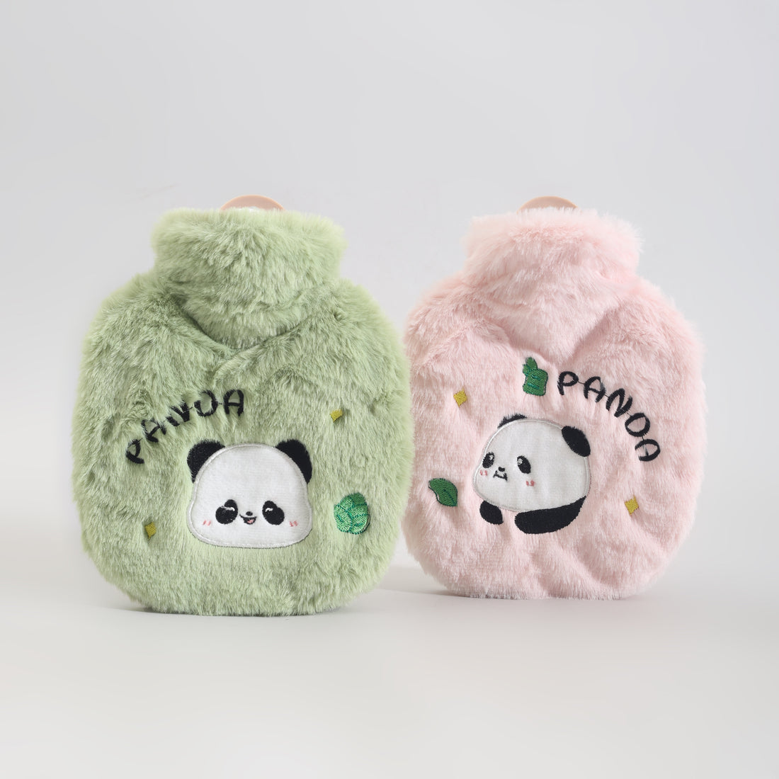 Mumuso Cute Panda Hot Water Bag with Soft Plush Cover- 350ml/ Pink &amp; Green