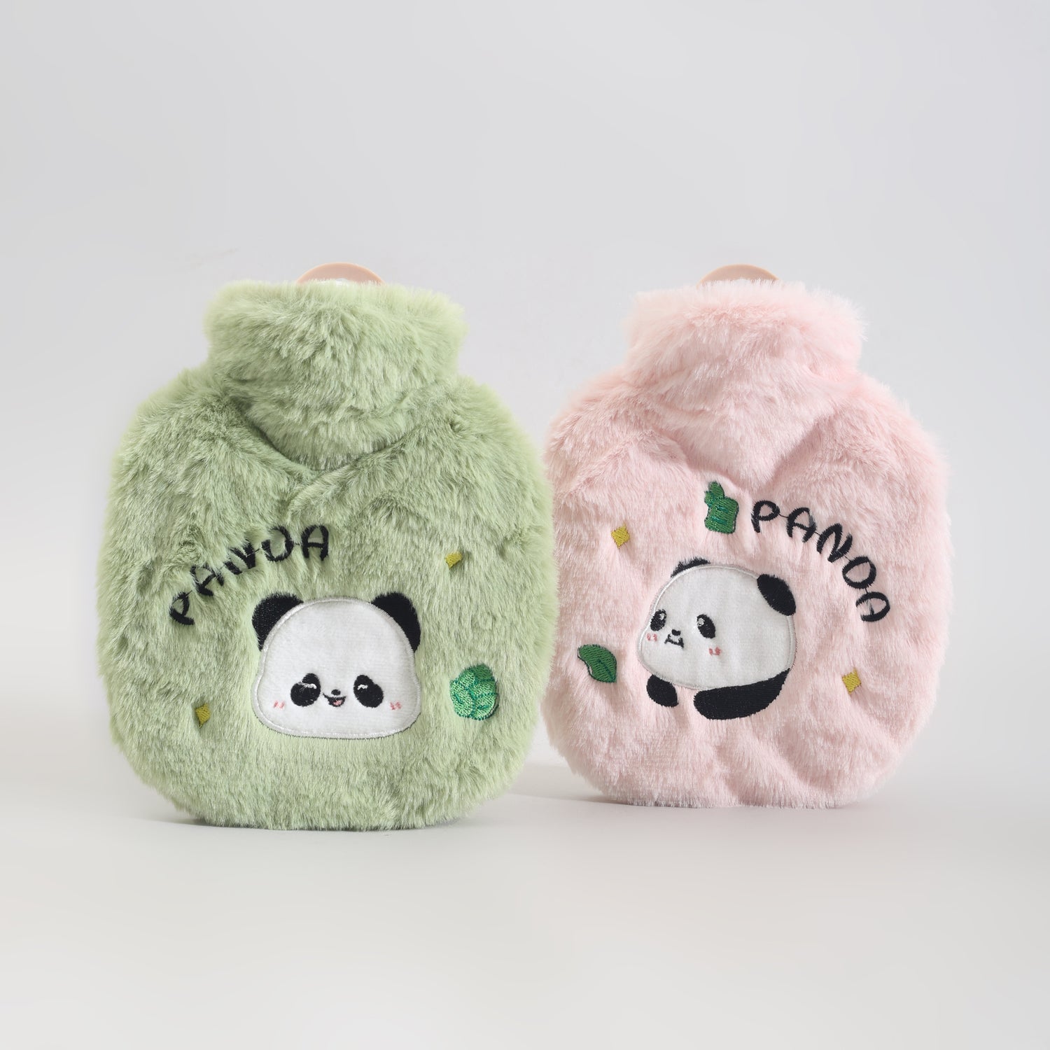 Mumuso Cute Panda Hot Water Bag with Soft Plush Cover- 350ml/ Pink &amp; Green