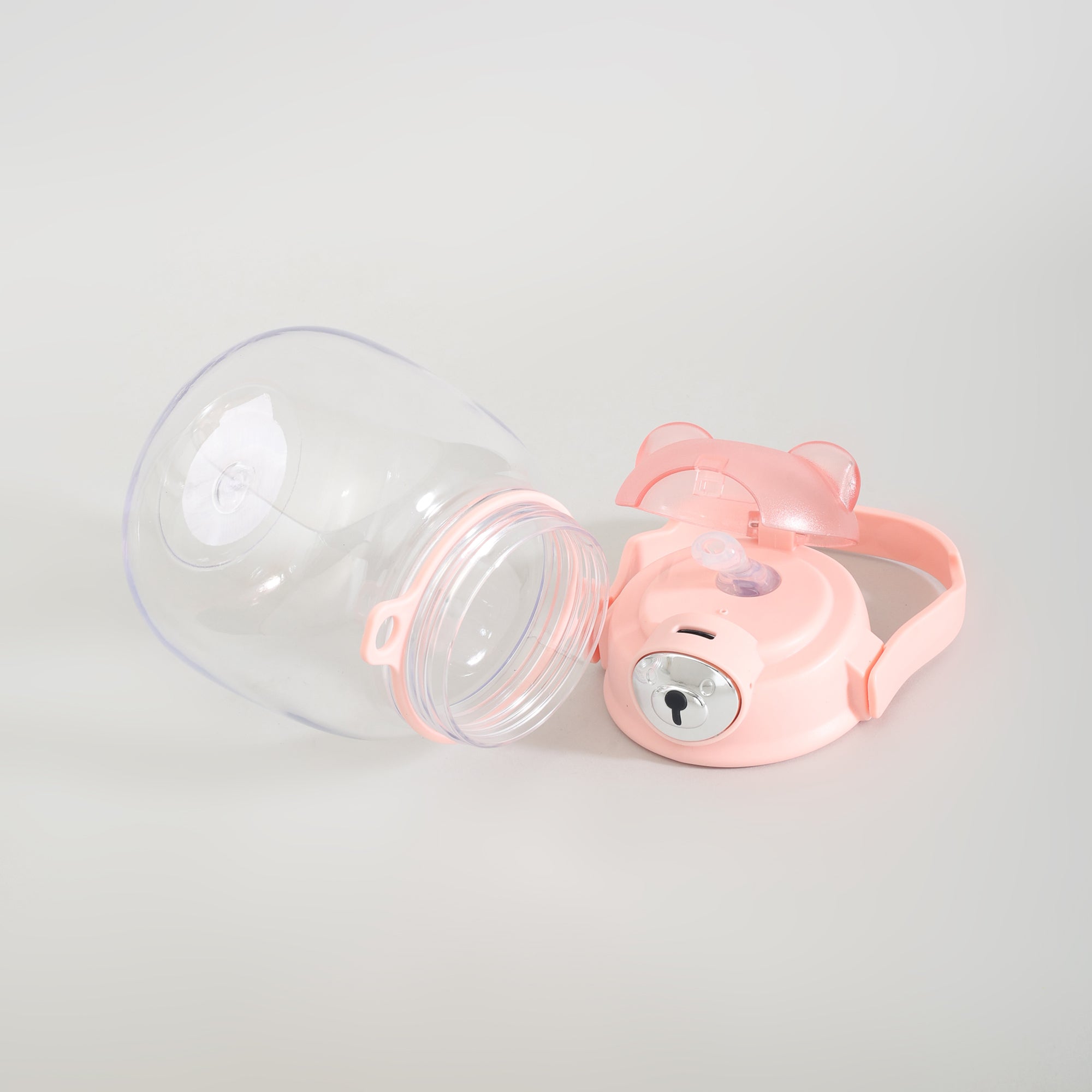 Cute Bear Water Bottle with Straw, Adjustable Shoulder Strap &amp; Stickers- Pink