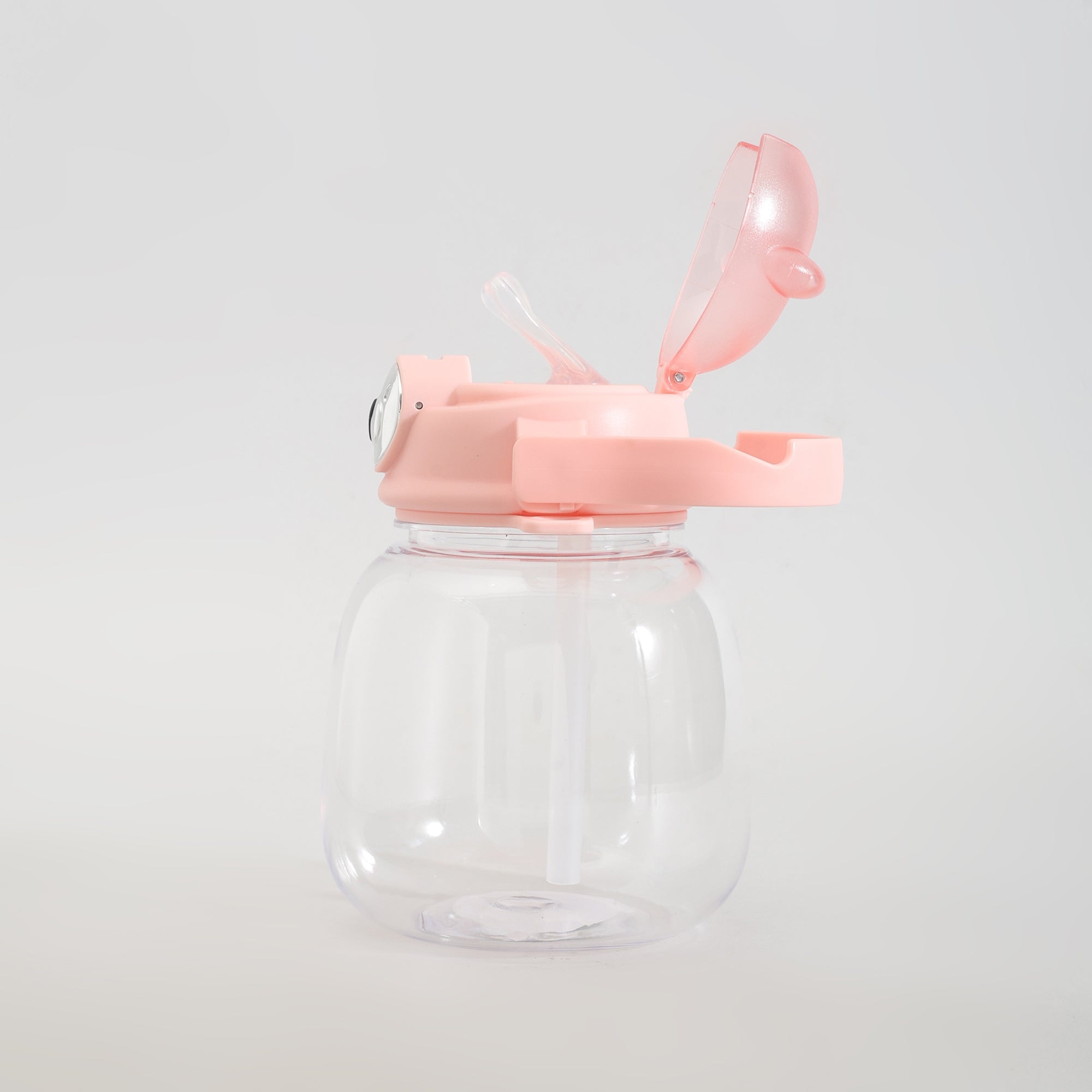 Cute Bear Water Bottle with Straw, Adjustable Shoulder Strap &amp; Stickers- Pink