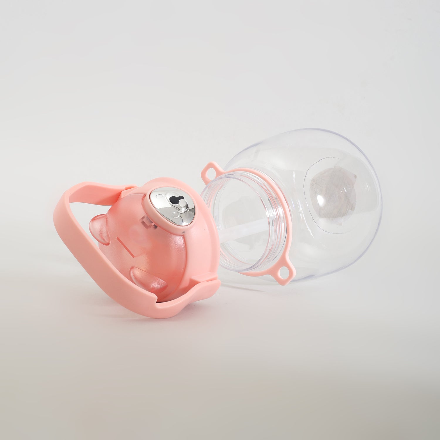 Cute Bear Water Bottle with Straw, Adjustable Shoulder Strap &amp; Stickers- Pink