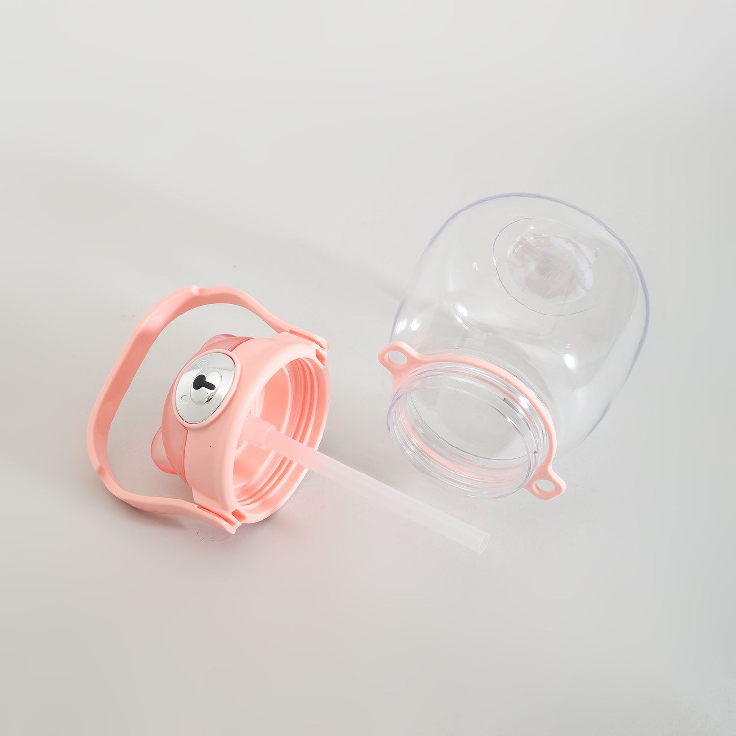 Cute Bear Water Bottle with Straw, Adjustable Shoulder Strap &amp; Stickers- Pink