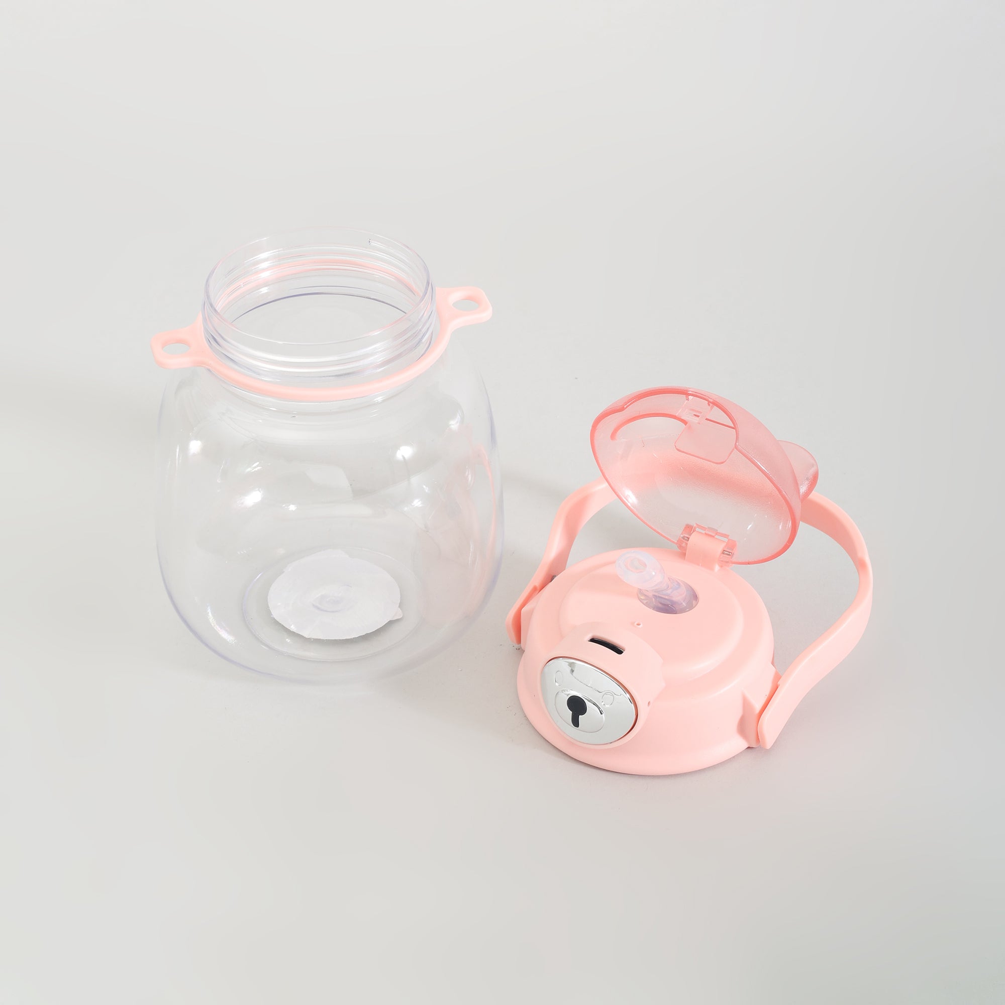 Cute Bear Water Bottle with Straw, Adjustable Shoulder Strap &amp; Stickers- Pink