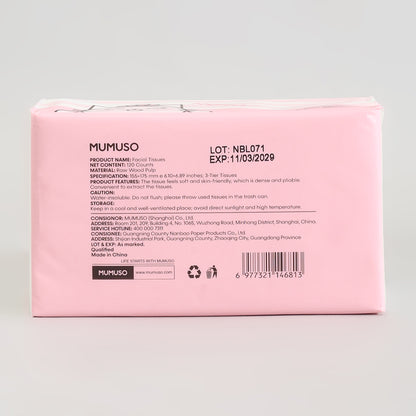 Mumuso Super Soft Facial Tissues- 3-Pack Bundle- 120 Counts
