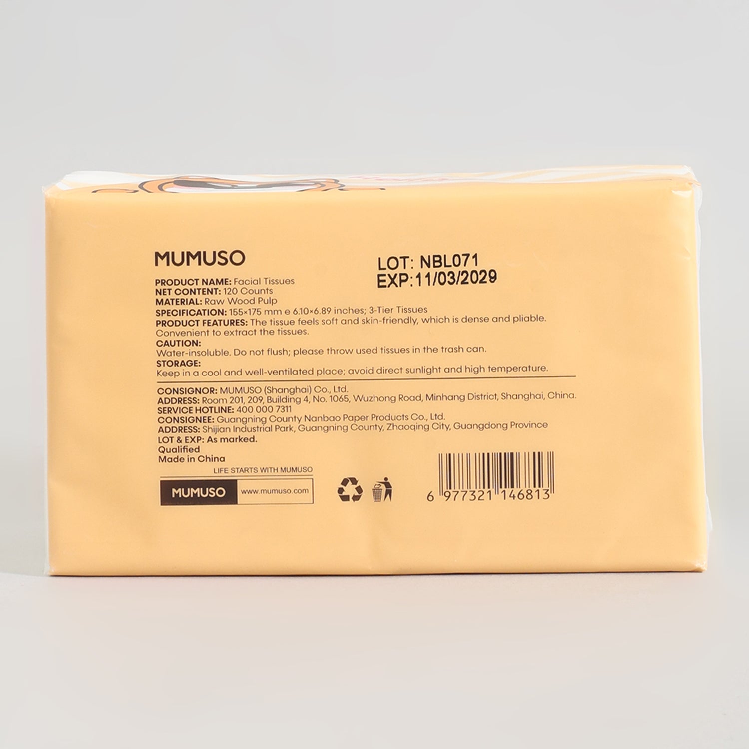 Mumuso Super Soft Facial Tissues- 3-Pack Bundle- 120 Counts