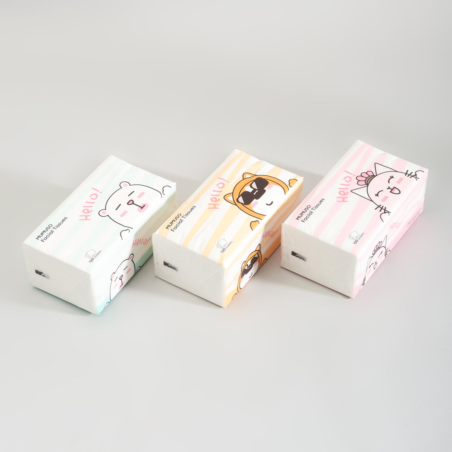 Mumuso Super Soft Facial Tissues- 3-Pack Bundle- 120 Counts