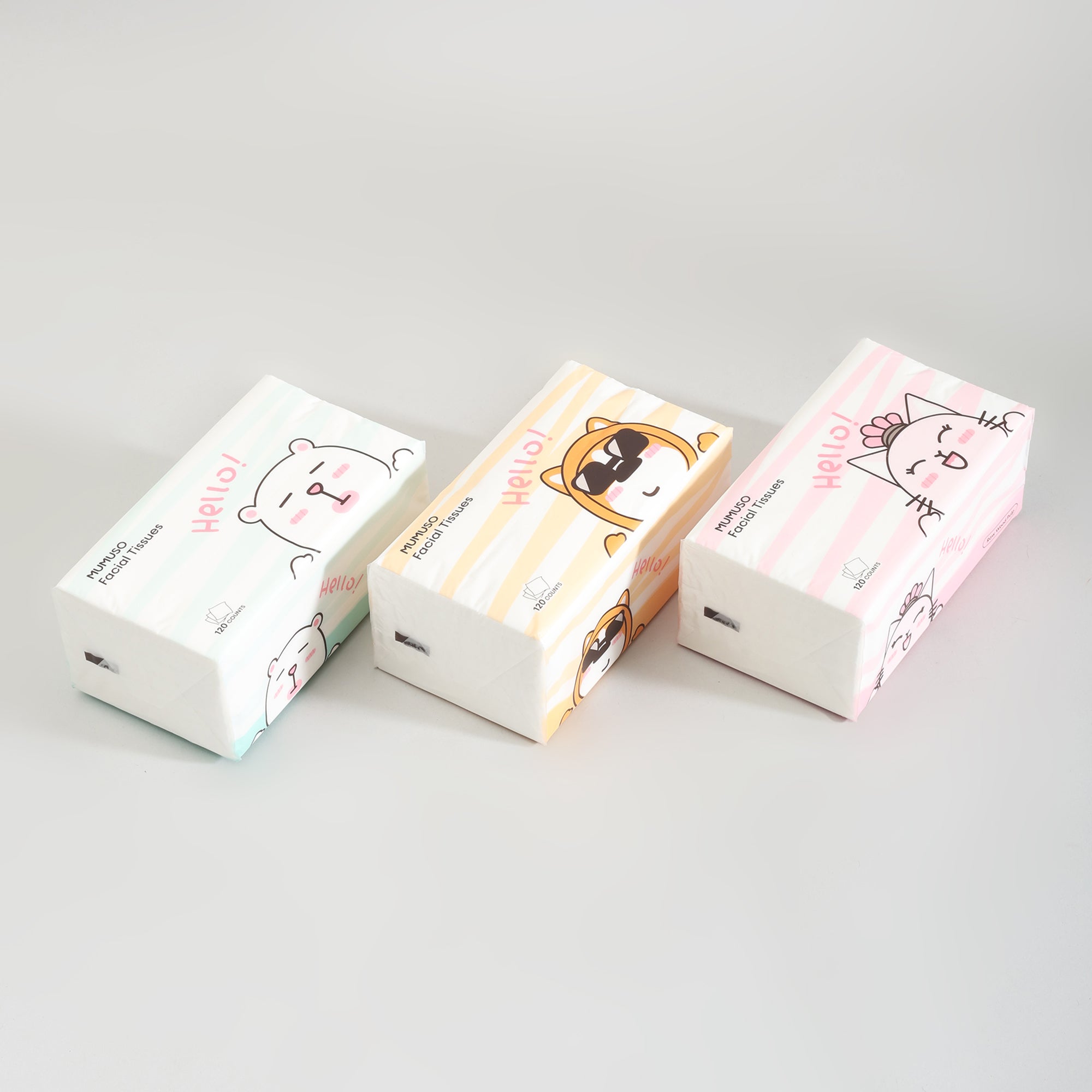 Mumuso Super Soft Facial Tissues- 3-Pack Bundle- 120 Counts