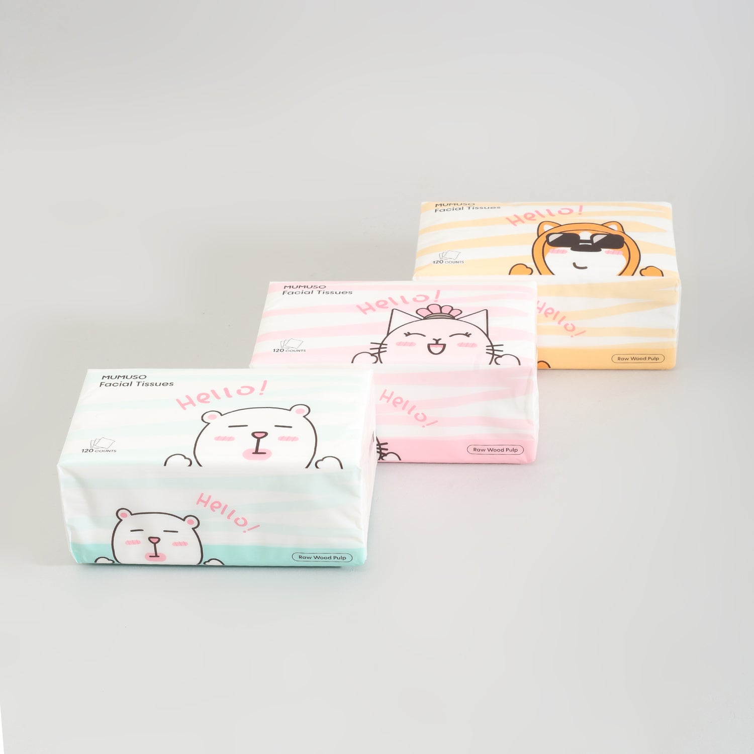 Mumuso Super Soft Facial Tissues- 3-Pack Bundle- 120 Counts