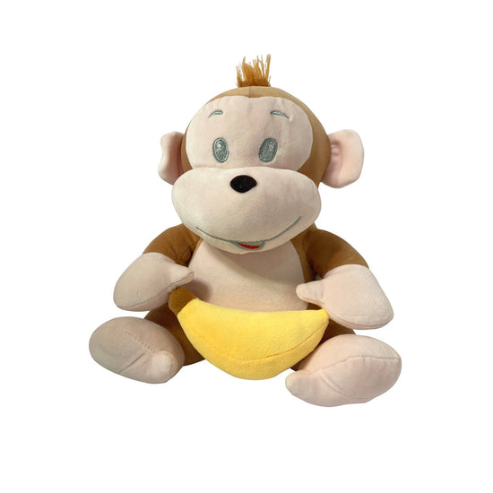 Impish Monkey with Banana Plushie- Brown & Pink Mumuso