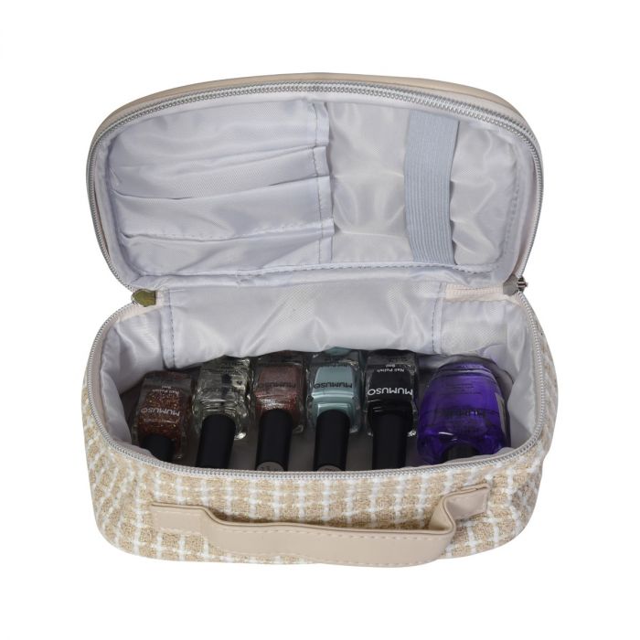 Jacquard Weave Portable Cosmetic Case - Apricot Mumuso