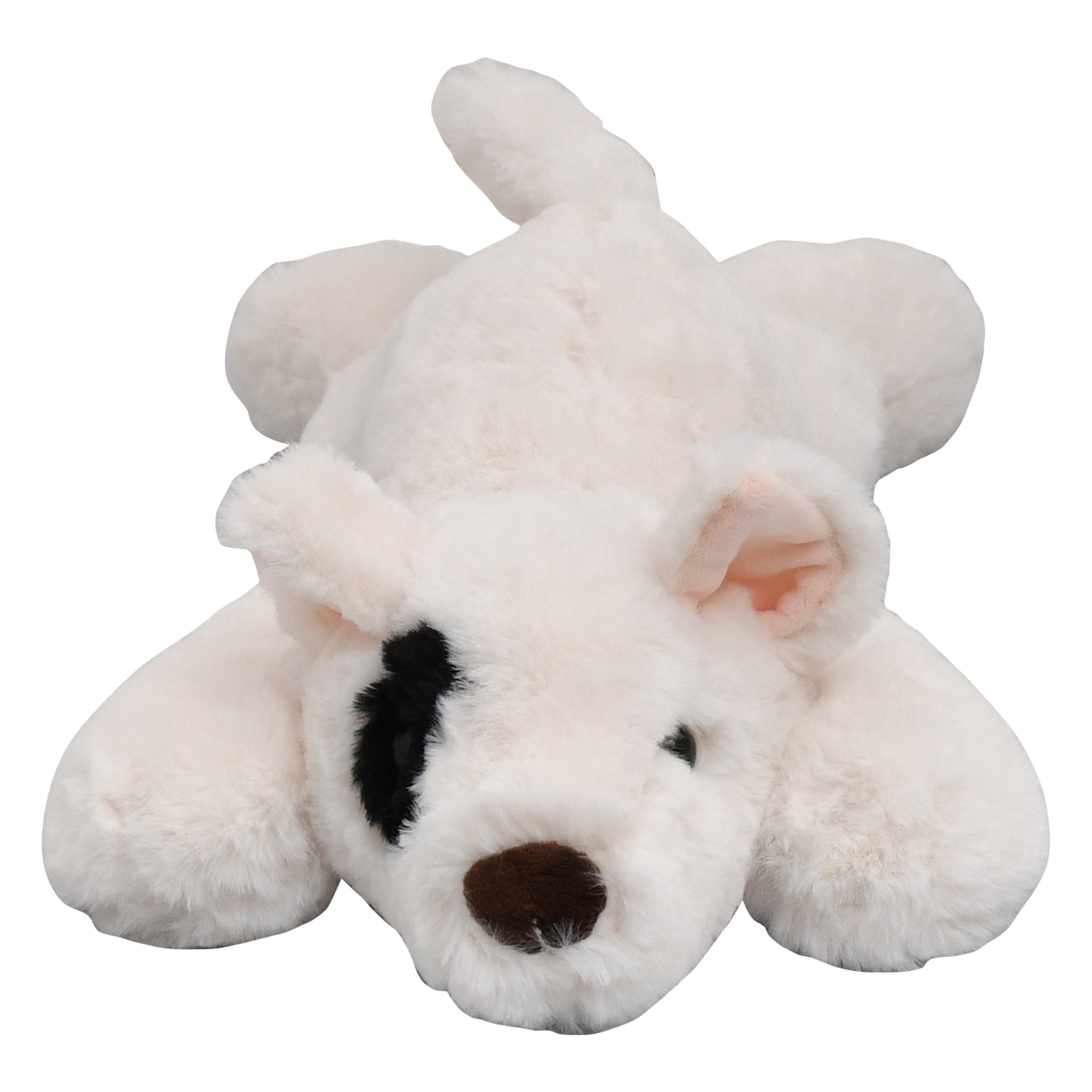 Lie Prone Bull Terrier Plush Toy - Off White and Black Mumuso