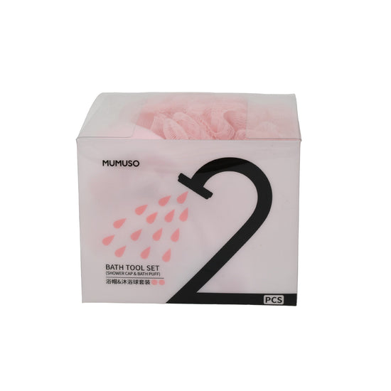 Luxurious Bath Tool Set - Shower Cap and Bath Puff Mumuso
