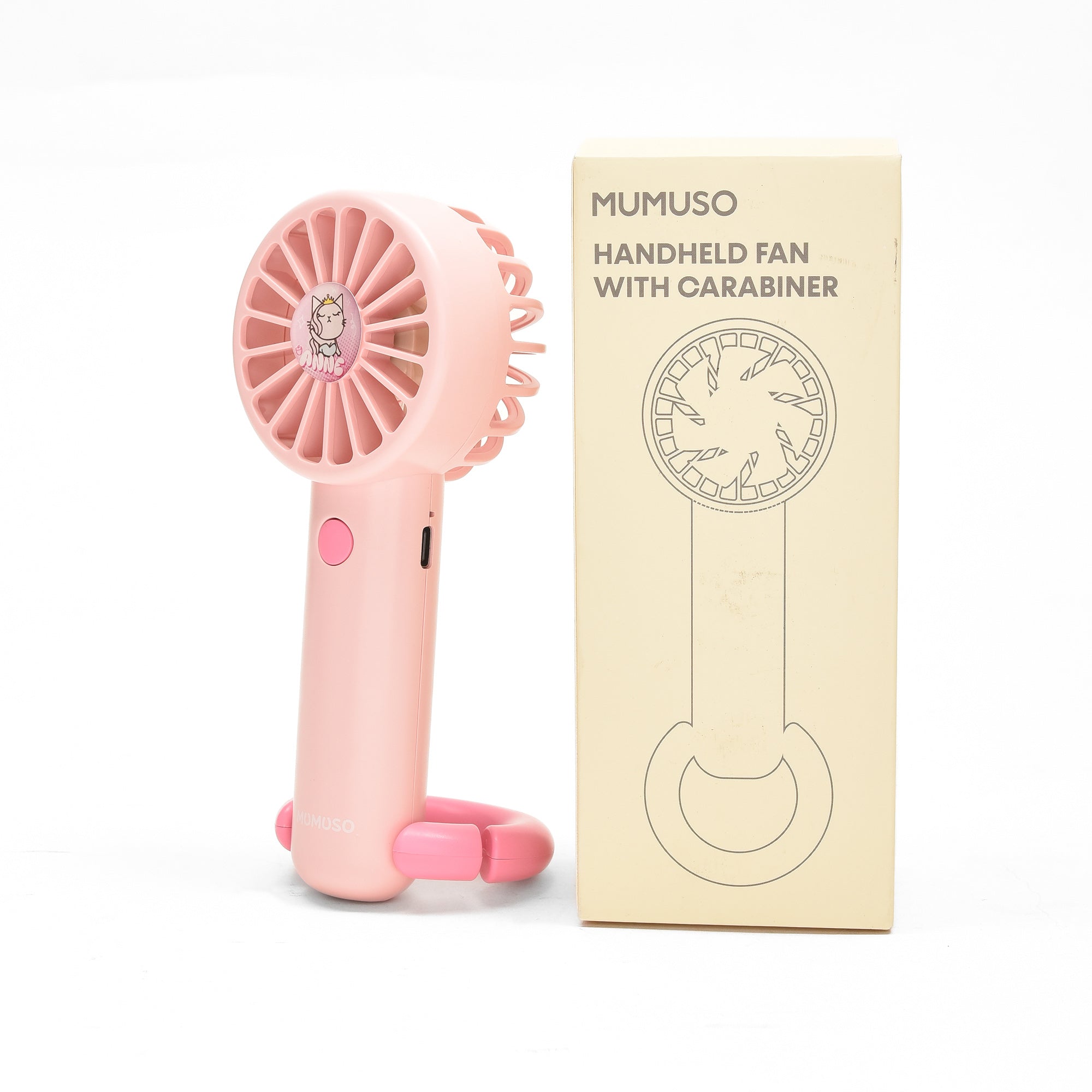 Electric Mini Handheld Fan with Carabiner- Pink/ White/ Blue