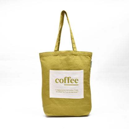 Mumuso Canvas &quot;Coffee&quot; Tote Bag -Olive Green
