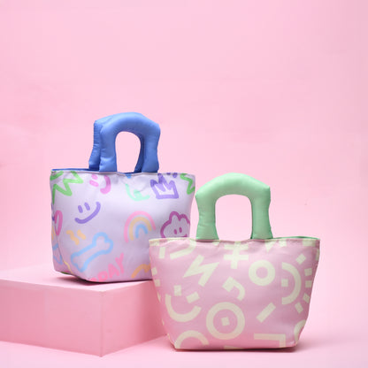 Colourful Cartoon Lunch Bag- Pink/Purple