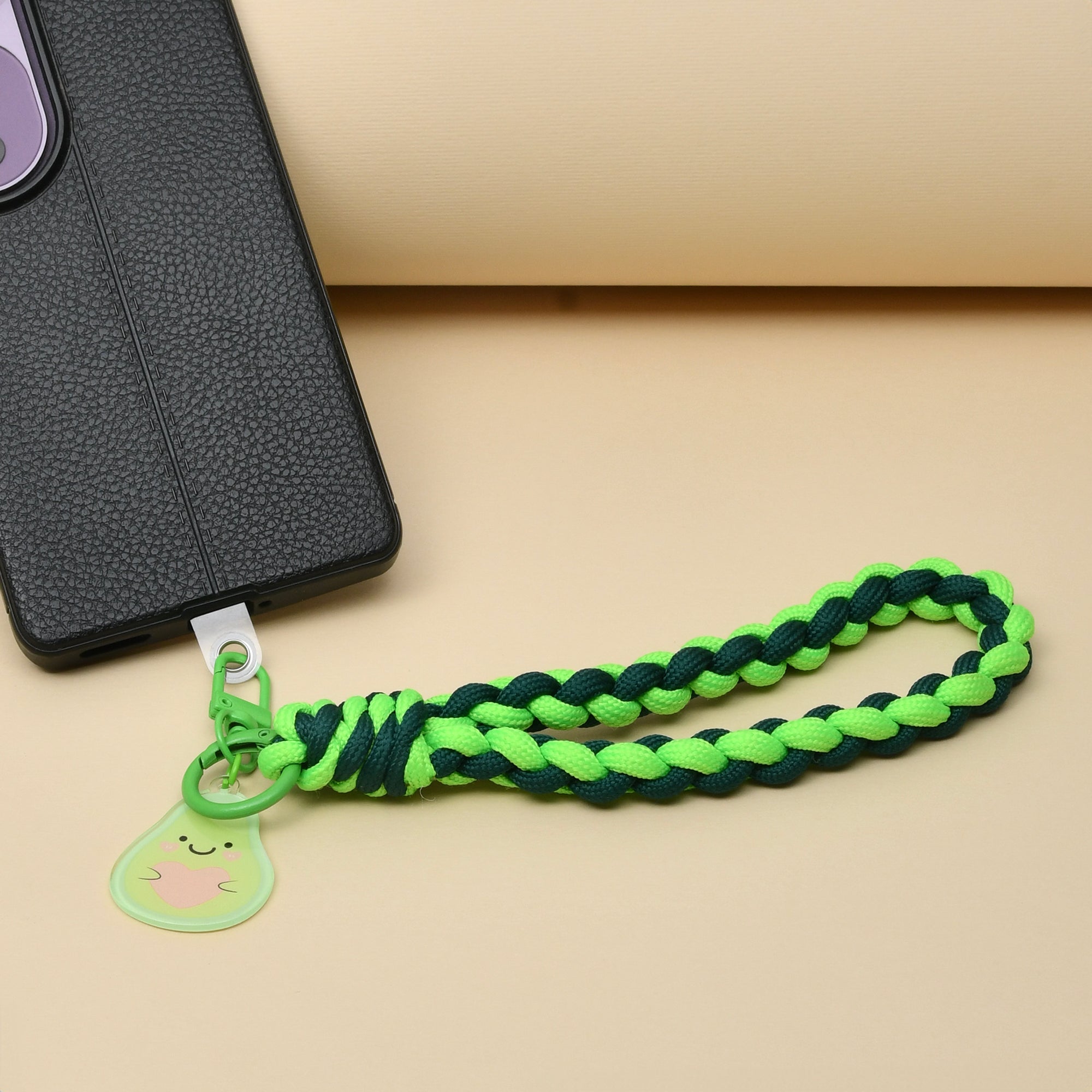Braided Phone Wrist Band with Phone Charm- Avocado