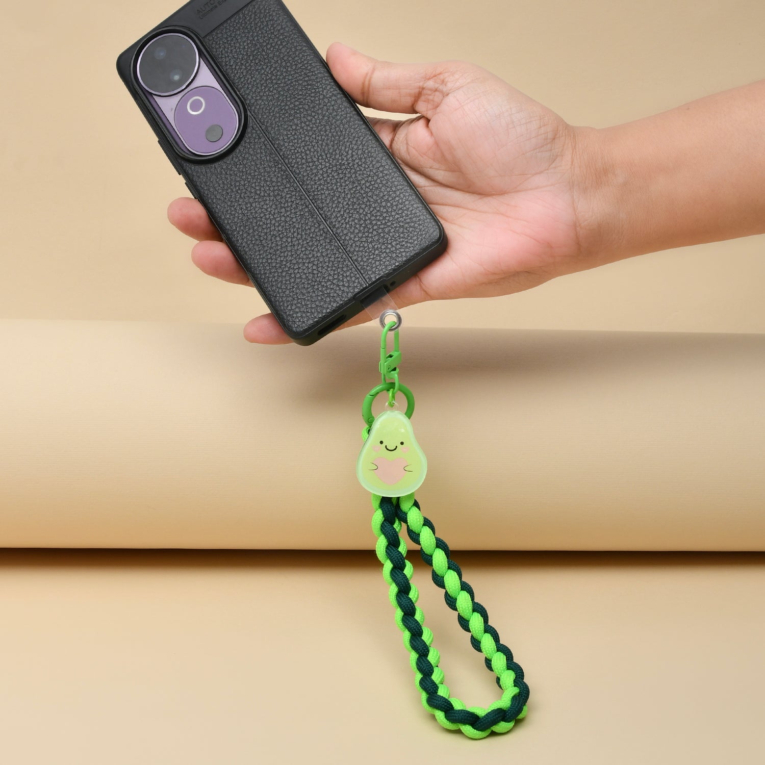 Braided Phone Wrist Band with Phone Charm- Avocado