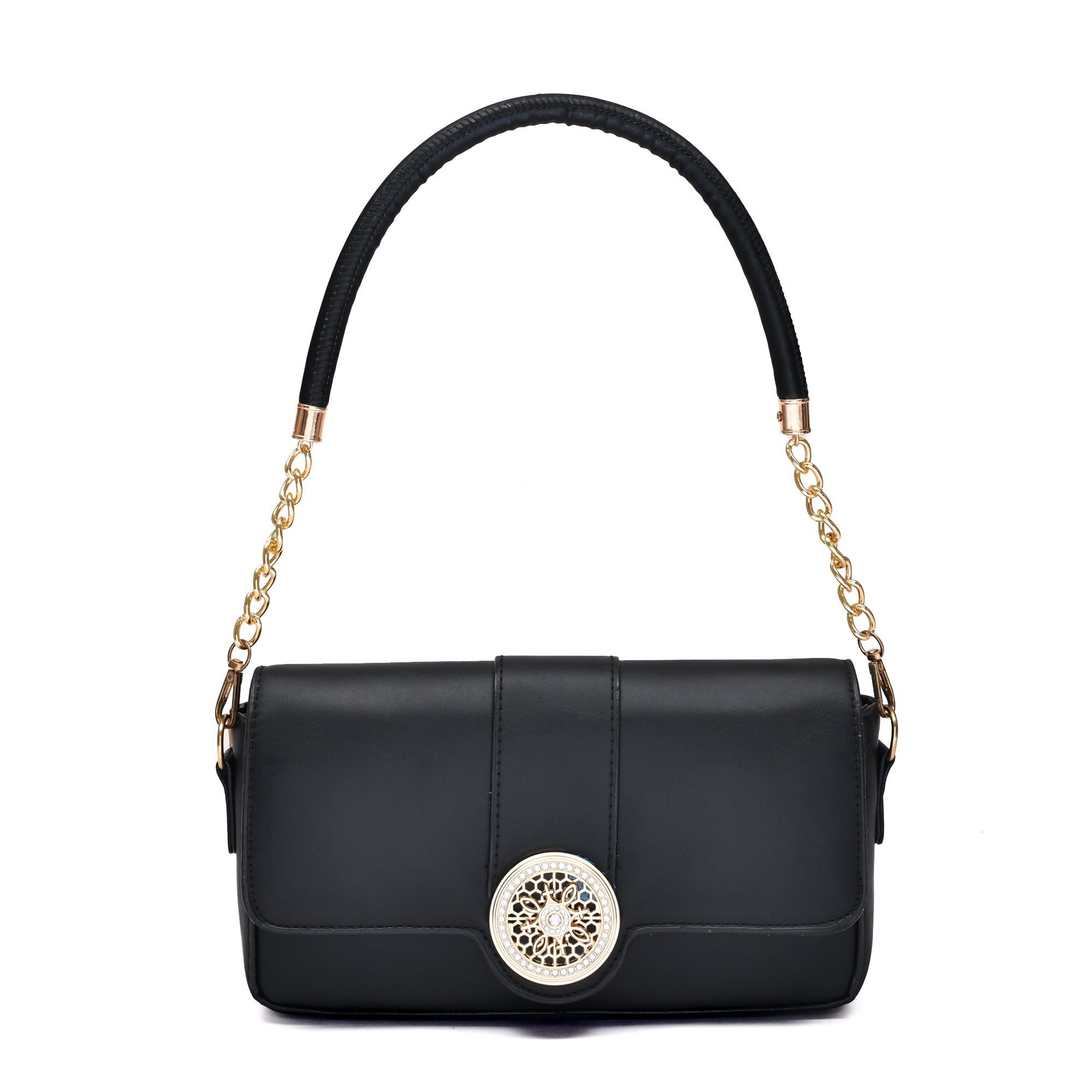 Mumuso Classic Black Shoulder Bag with Gold Chain