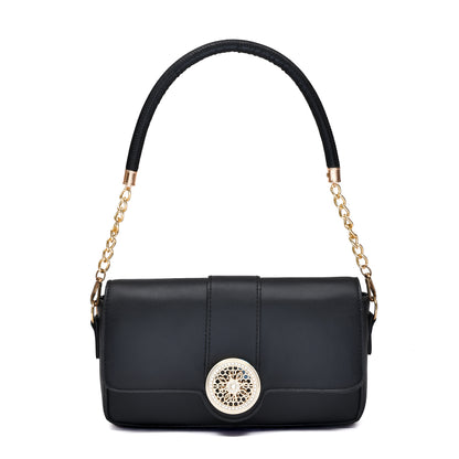 Mumuso Classic Black Shoulder Bag with Gold Chain