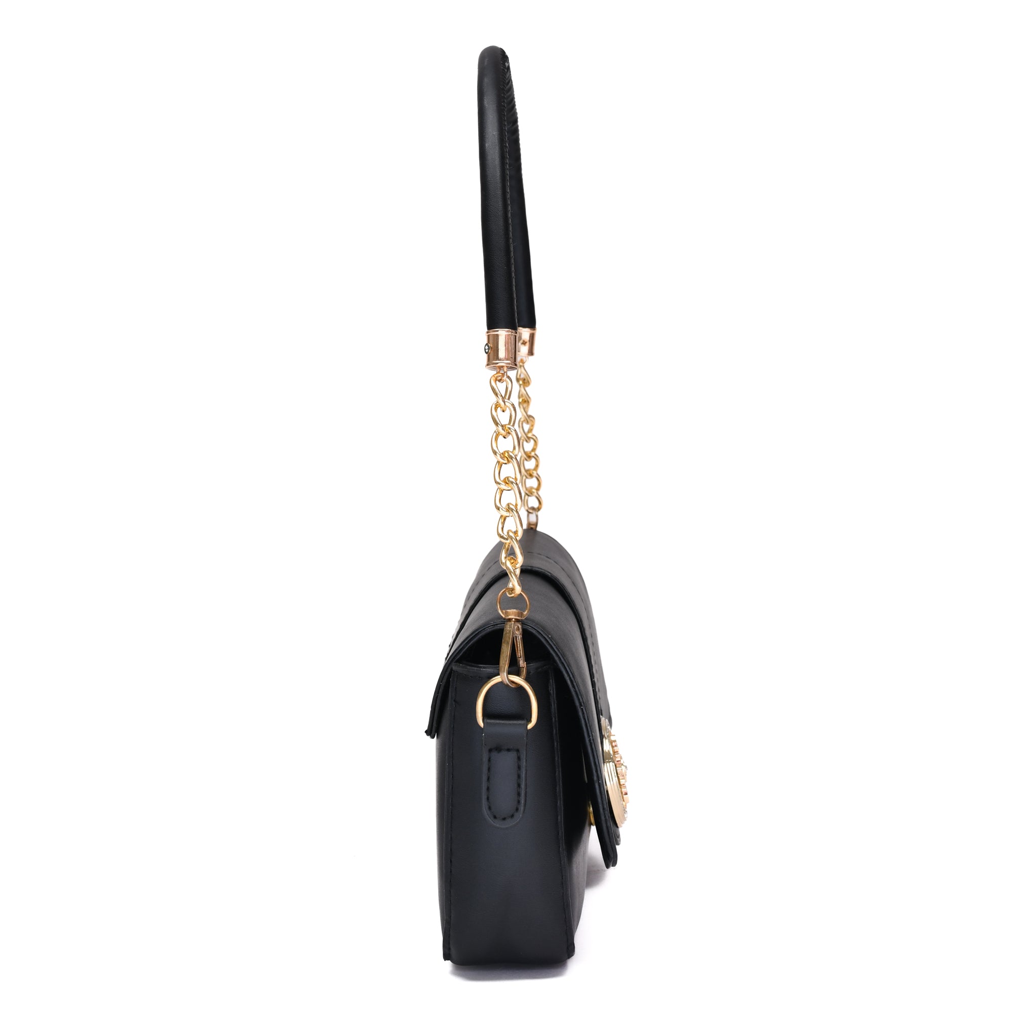 Mumuso Classic Black Shoulder Bag with Gold Chain