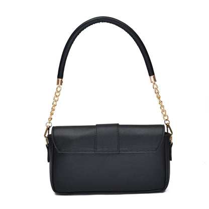 Mumuso Classic Black Shoulder Bag with Gold Chain
