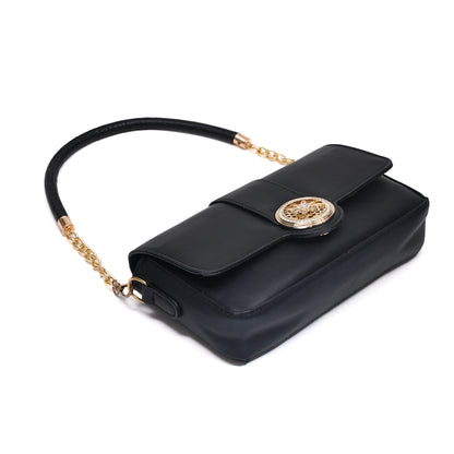 Mumuso Classic Black Shoulder Bag with Gold Chain