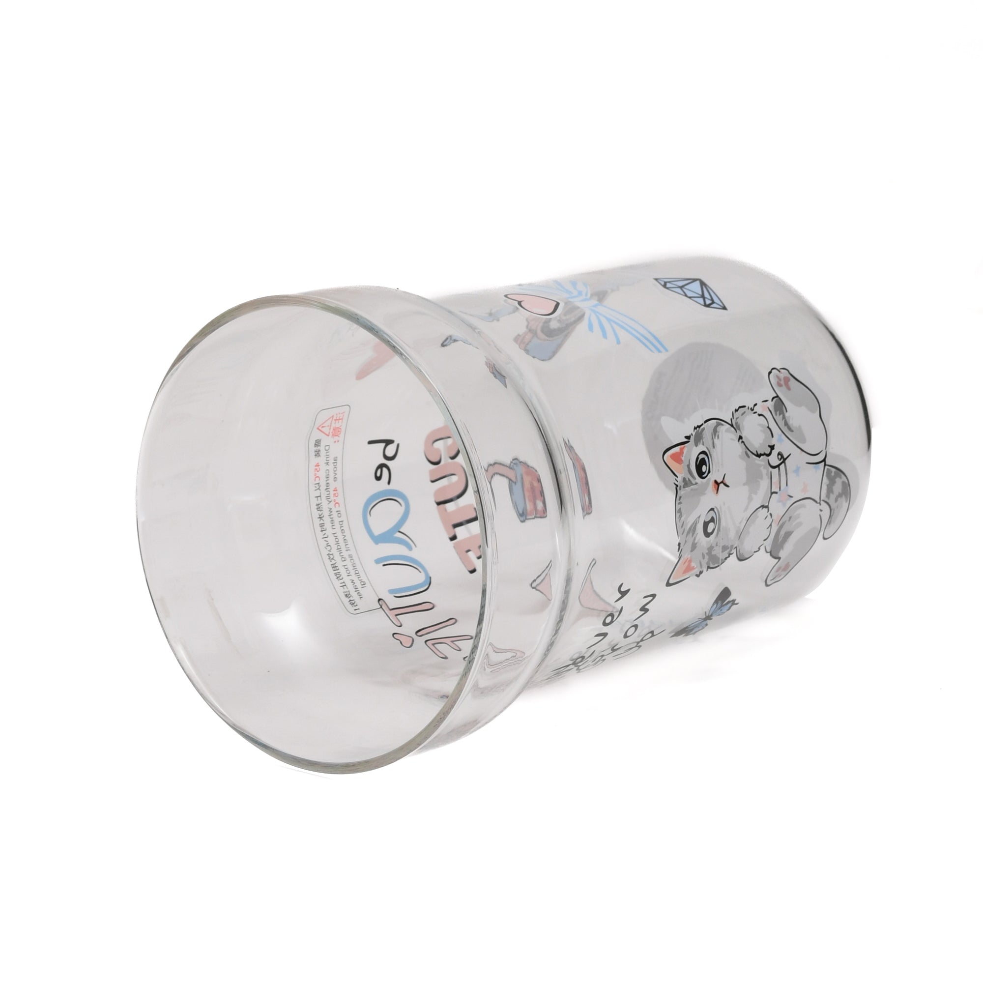 Cute Cartoon Cat Glass Tumbler with Straw- 700ml