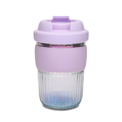 Dazzling Glass Coffee Tumbler with Lid and Sleeves-400ml